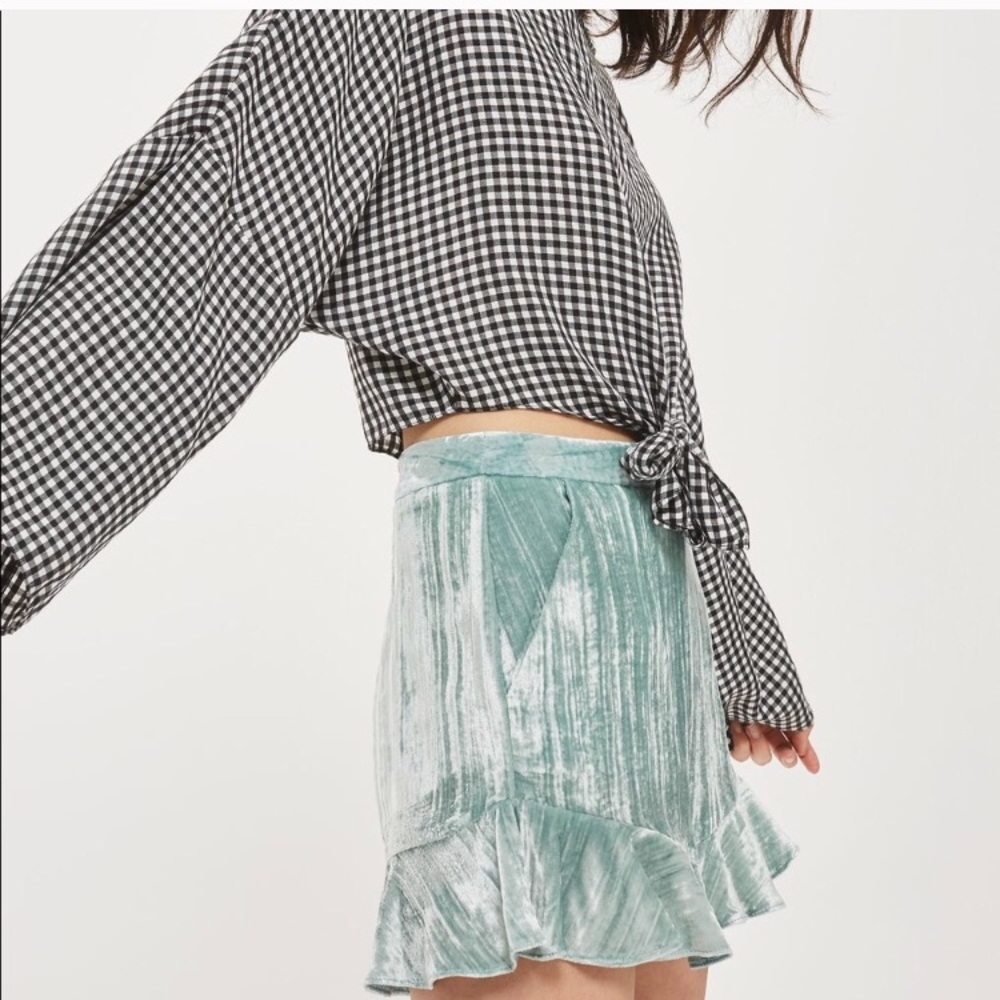 Topshop Velvet teal aqua Frill Shorts